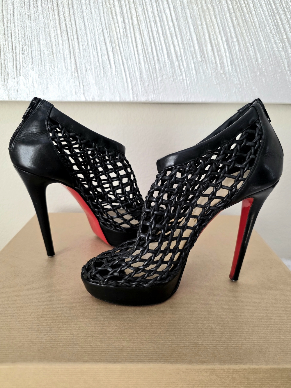 Christian Louboutin Black Leather Caged Ankle Booties Heels EU 38.5 / Fits US 8 - Picture 5 of 14